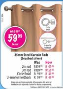 Steel Curtain Rods(Brushed Silver)-25 mm-2m Rod