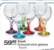Coral Coloured Wine Glasses-6 pack per pack