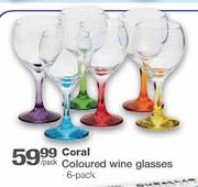 Coral Coloured Wine Glasses-6's Pack