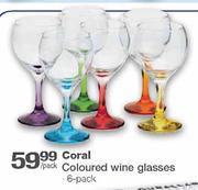 Coral Coloured Wine Glasses-6's Pack