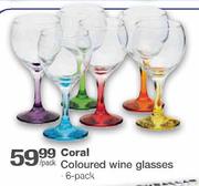 Coral Coloured Wine Glasses-6's Pack