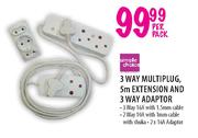 Simple Choice 3 Way MultiPlug, 5m Extension & 3 Way Adaptor-Per Pack