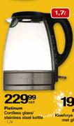 Platinum Cordless Glass/ Stainless Steel Kettle-1.7Ltr Each