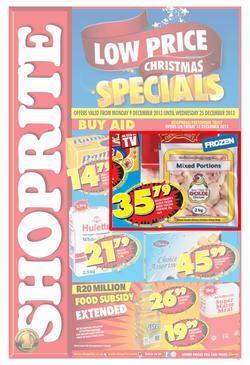 Shoprite Gauteng : Low Price Christmas Specials (9 Dec - 25 Dec 2013), page 1