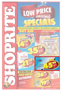 Shoprite Gauteng : Low Price Christmas Specials (9 Dec - 25 Dec 2013), page 1