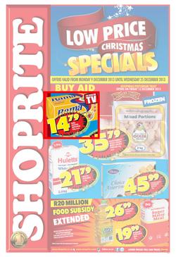 Shoprite Gauteng : Low Price Christmas Specials (9 Dec - 25 Dec 2013), page 1