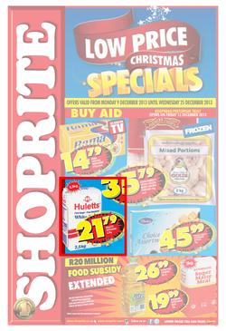 Shoprite Gauteng : Low Price Christmas Specials (9 Dec - 25 Dec 2013), page 1
