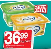 Flora Regular/Light Medium Fat Spread-1Kg Each