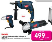Ryobi 3 Piece Drill, Grinder & Cordless Screwdriver Kit DGS-50K