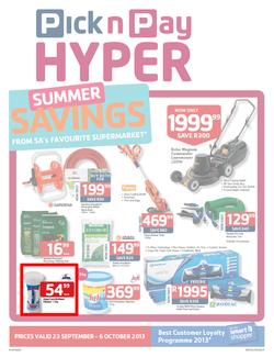 Pick N Pay Hyper : Summer Savings From SA's Favourite Supermarket*(23 Sep - 6 Oct 2013), page 1