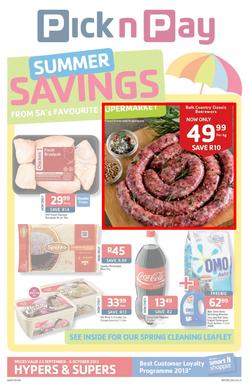 Pick N Pay Gauteng : Summer Savings From SA's Favourite Supermarket* (23 Sep - 6 Oct 2013) , page 1