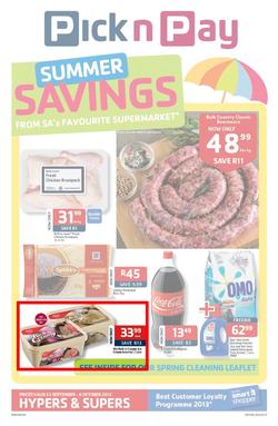 Pick N Pay Eastern Cape : Summer Savings From SA's Favourite Supermarket*(23 Sep - 6 Oct 2013), page 1