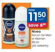 Nivea Roll On For men Or Women(All variants)-50ml Each