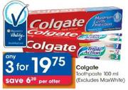 Colgate Toothpaste(Excluding Maxwhite)-3x100ml