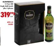 Glenfiddich 12 Year Old Single malt Scotch Plus 2 Glasses-750ml
