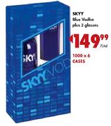 SKYY Blue Vodka Plus 2 Glasses-750ml