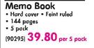Aro A4 Hard Cover Memo Book 144 Pages-5 Pack