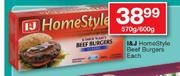 I&J Homestyle Beef Burgers-570g/600g Each