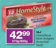 I&J Homestyle Beef Burgers-570gm/600gm Each