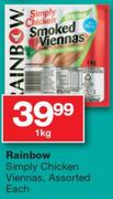 Rainbow Simply Chicken Viennas Assorted-1Kg