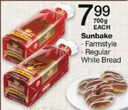 Sunbake Farmstyle / Regular White Bread-700g Each