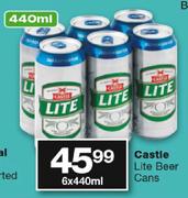 Castle Lite Beer Cans-6 x 440ml