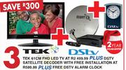 Tek 61Cm FHD LED TV+ DSTV Satellite Decoder+ Free Alarm Clock