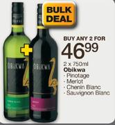 Obikwa Pinotage, Merlot, Chenin Blanc, Sauvignon Blanc-2x750ml Each