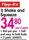 Tipp-Ex Shake And Squeeze Pen-2x8ml Per Pack