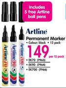 Artline Black Permanent Marker-Per 12 Pack