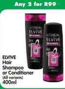 Elvive Hair Shampoo Or Conditioner(All Variants)-2x400ml