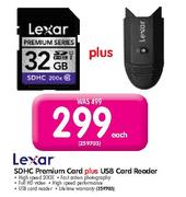Lexar SDHC Premium Card+ USB Card Reader-Each
