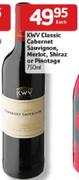 KWV Classic Cabernet Suvignon Merlot, Shiraaz or Pinotage- 750ml Each