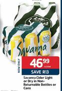 Savanna Cider Light Or Dry In Non-Returnable Bottles Or Cans-6x330ml