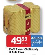 KWV 3 Year Old Brandy & Cola Cans- 6 x 330ml