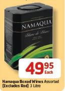 Namaqua Boxed Wines(Excluding Red) Assorted-3Ltr Each 