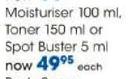 Yardley Moisturiser 100Ml, Toner 150Ml Or Spot Buster-5Ml Each