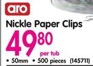Aro Nickle Paper Clips 50mm 500 Piece-Per Tub