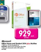 Microsoft Office Home and Student 2014 plus McAfee