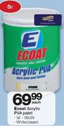 Ecoat Acrylic White/Cream PVA Paint-5ltr Each
