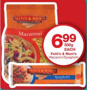 Fatti's & Moni's Macaroni/Spaghetti-500g Each