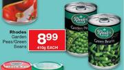 Rhodes Garden Peas/Green Beans-410g Each