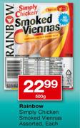 Rainbow Simply Chicken Smoked Viennas-500g Each