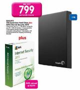 Seagate Expansion Hard Drive-1TB Plus AVG Internet Security 2013-Per Bundle