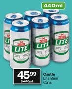 Castle Lite Beer Cans-6 x 440ml