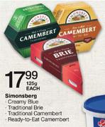 Simonsberg Creamy Blue/Traditional Brie/Traditional Camembert/Ready-To-Eat Camembert-125gm Each