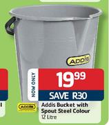 Addis Bucket With Spout Steel Colour - 12L