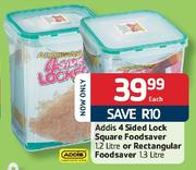 Addis 4 Sided Lock Square Foodsaver 1.2Ltr Or Rectangular Foodsaver 1.3Ltr-Each