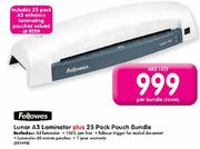 Fellowes Lunar A3 Laminator+ 25 Pack Pouch Bundle-Per Bundle