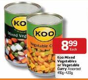 Koo Mixed Vegetables or Vegetable Curry Assorted-410g-420g Each